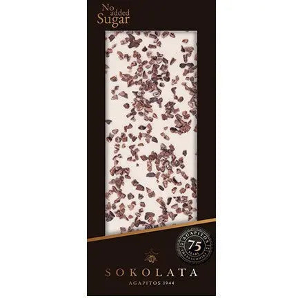 Ciocolata alba fara zahar cu fulgi de cacao, 100g Bacania Rod