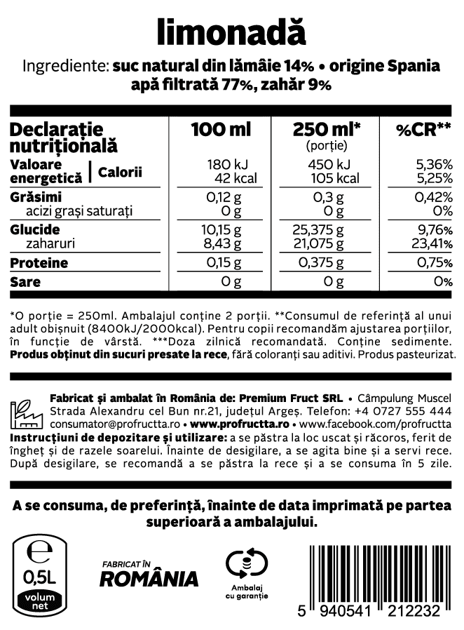 Limonadă, 500ml Bacania Rod