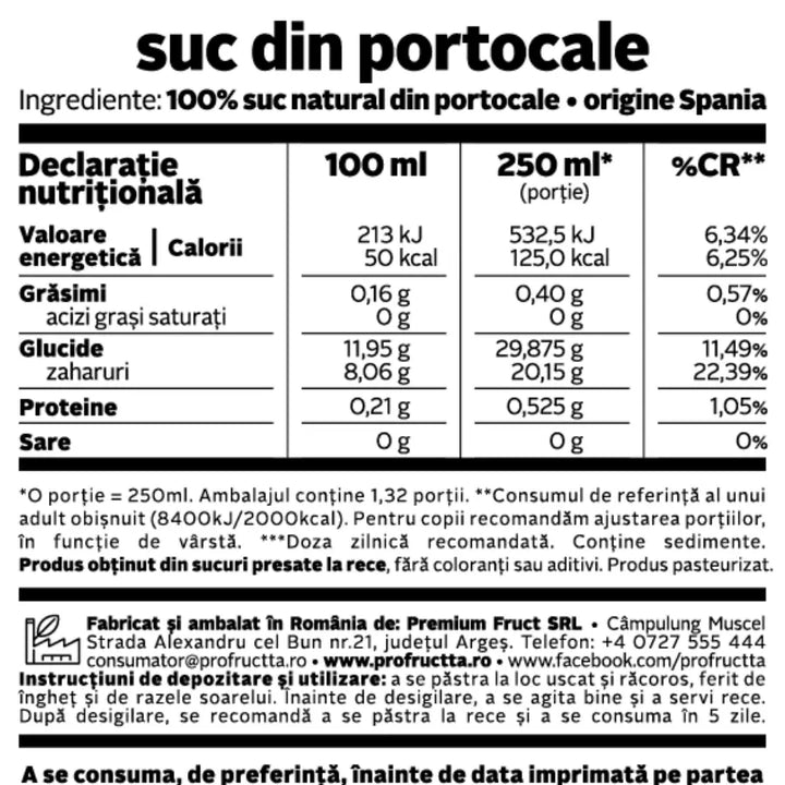 Suc din Portocale,330ml-Profructa Bacania ROD