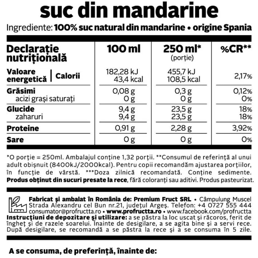 Suc din mandarine, 330ml - Profructta Bacania ROD