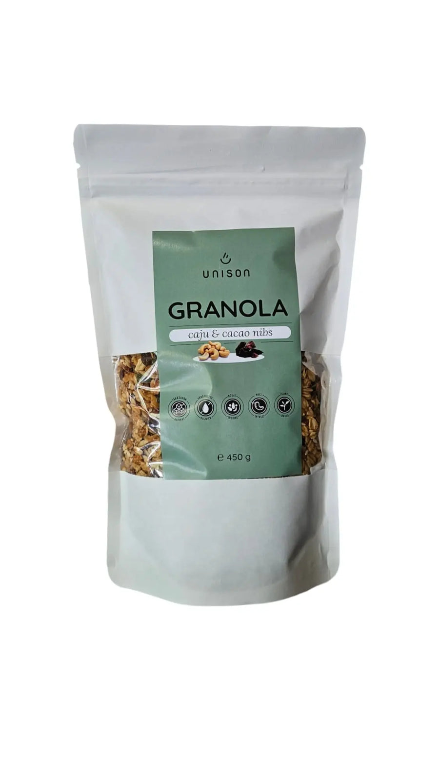 Granola cu Caju și Fulgi de Cacao Fără Zahăr,450g Bacania ROD