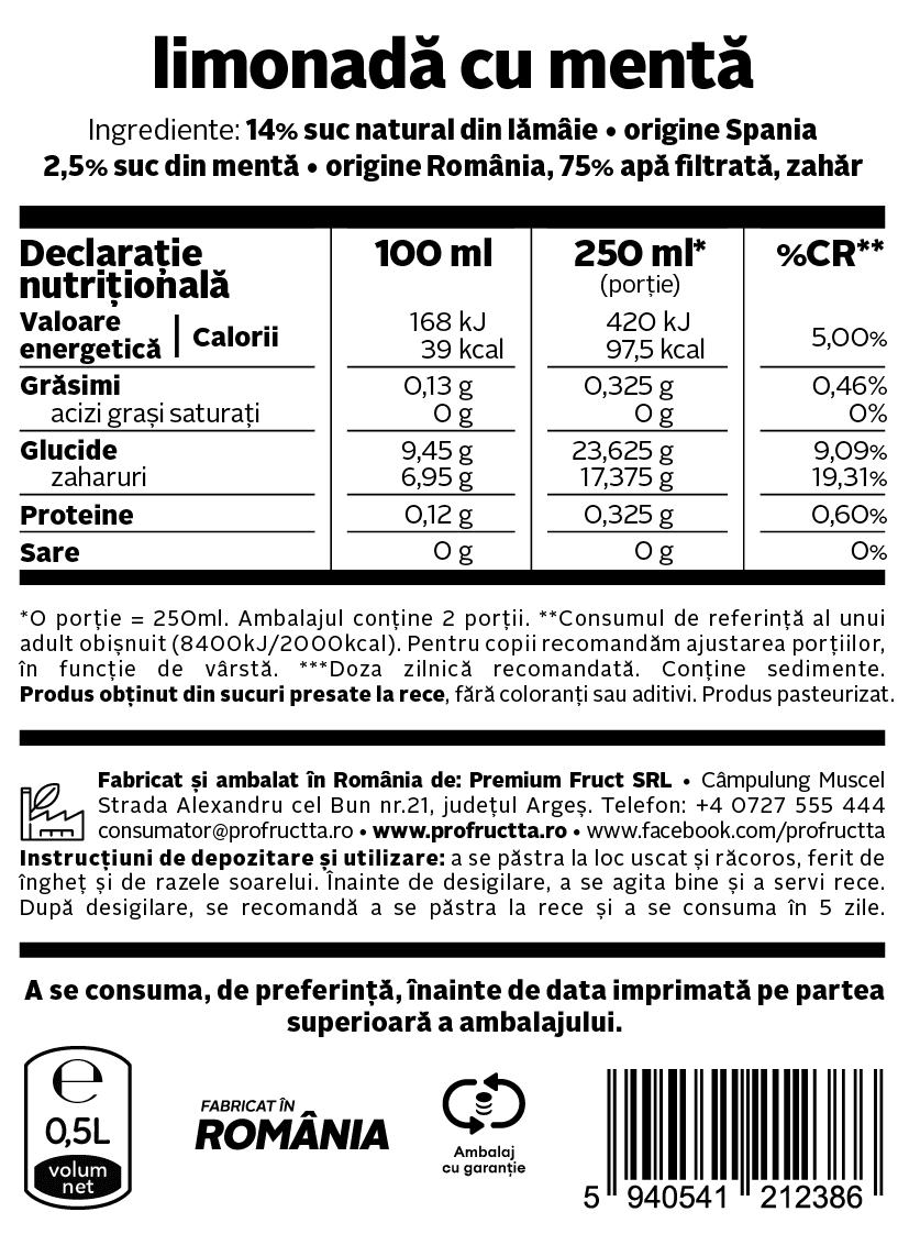 Limonada cu menta, 500ml Bacania ROD