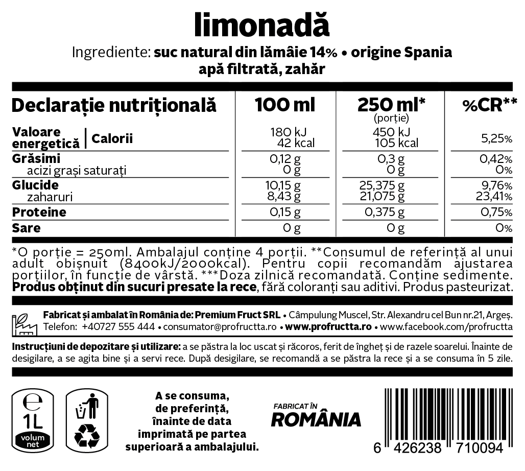 Limonadă naturală, 1L Bacania Rod