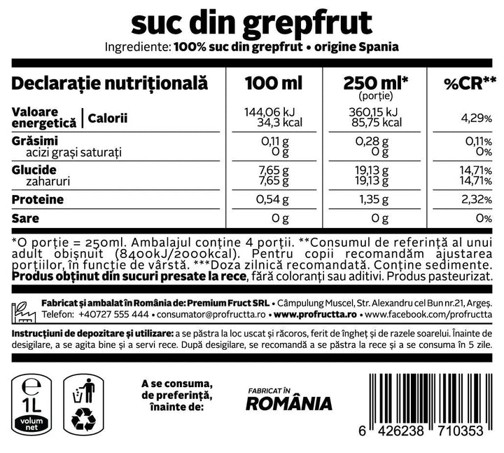 Suc de grepfruit, 1L Bacania Rod