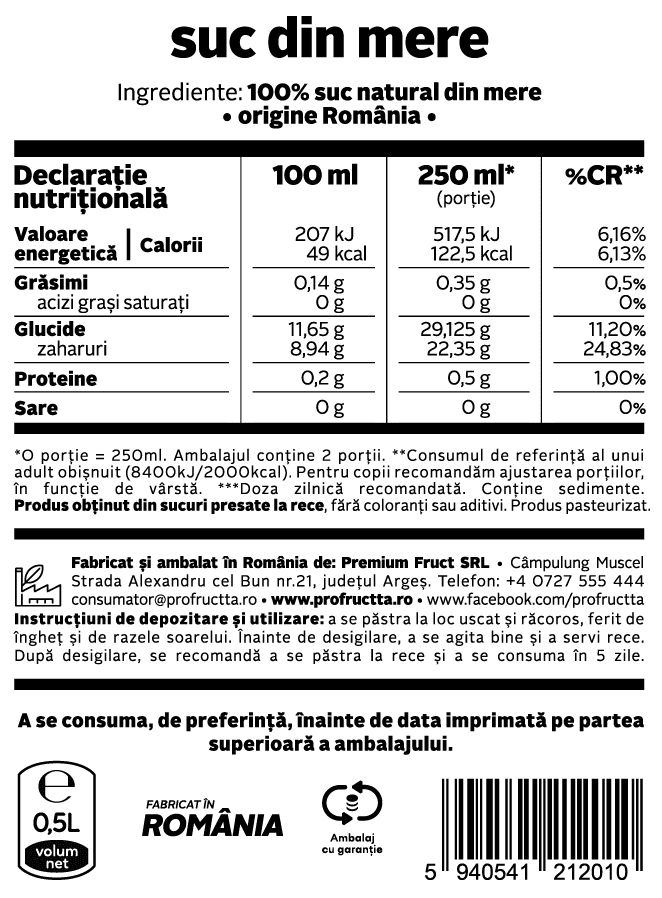 Suc din Mere, 500ml Bacania Rod